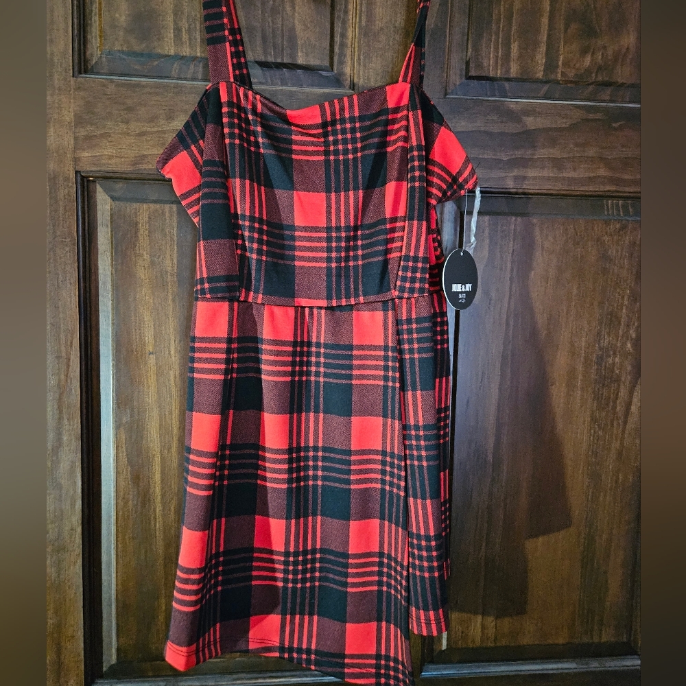 Red and black plaid romper skort